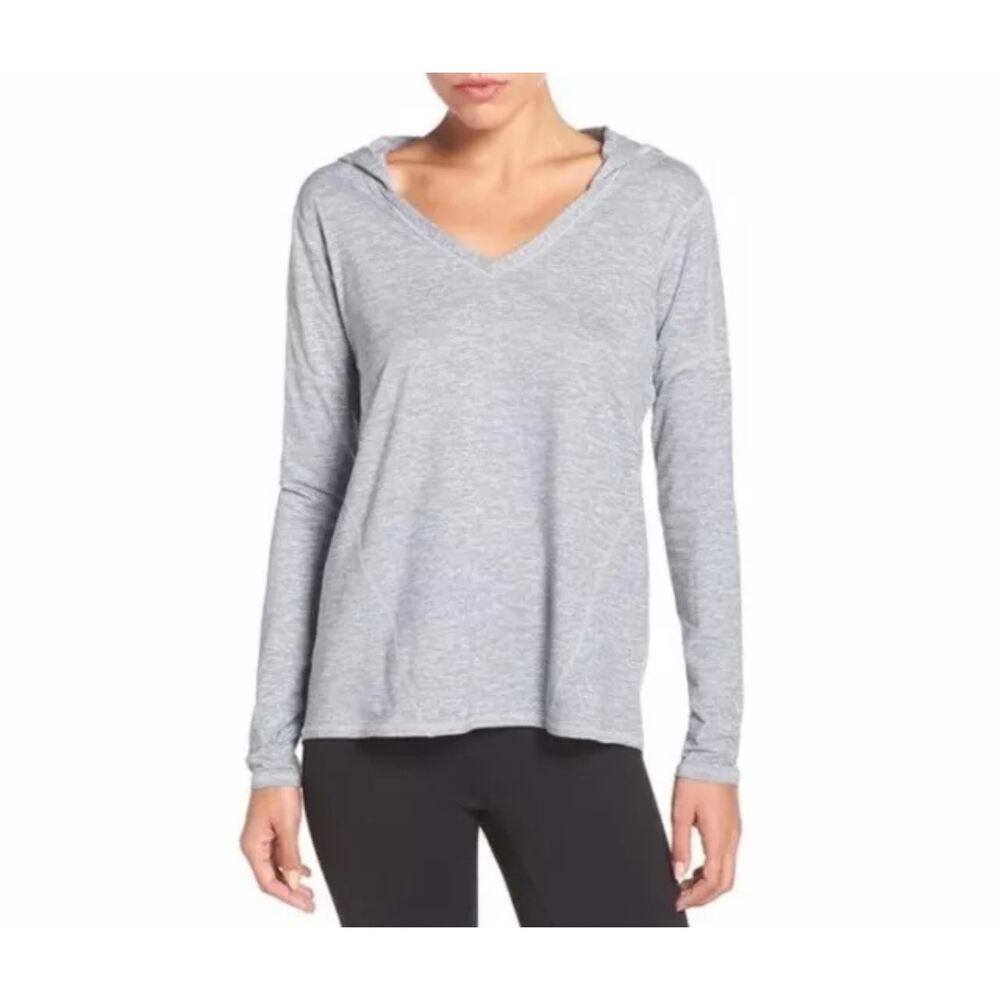 Zella Women's To & Fro Long Sleeve Hooded Lightweight Pullover Purple/Gray Sz S